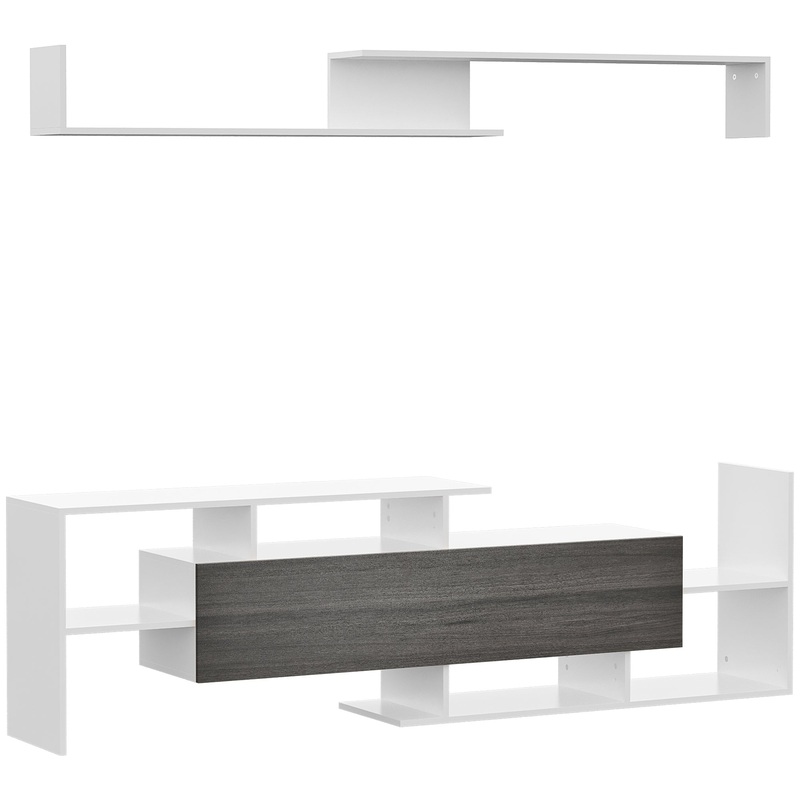 TV Unit with Storage for Wall-Mounted 65 TVs or Standing 50 TVs, TV stand set w/ a Wall Shelf & a Cabinet, Living Room Bedroom-White & Grey