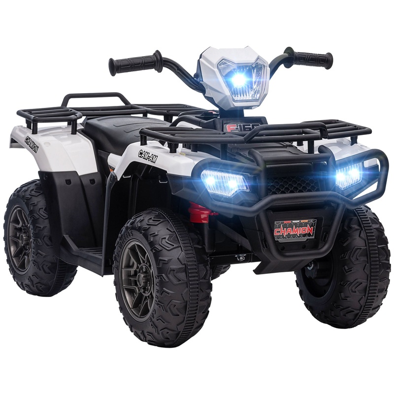 12V Kids Quad Bike with Forward Reverse Functions, Electric Ride On ATV with Music, LED Headlights, for Ages 3-5 Years – White