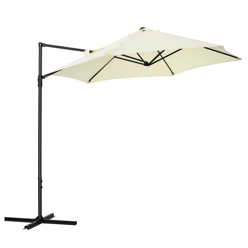 2.5M Garden Cantilever Parasol with 360 Rotation, Offset Roma Patio Umbrella Hanging Sun Shade Canopy Shelter with Cross Base, Beige