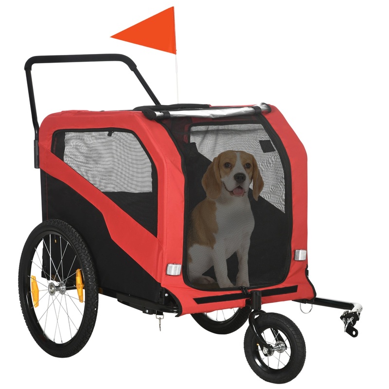 2 in 1 Dog Bike Trailer Pet Stroller for Large Dogs with Hitch, Quick-release 20 Wheels, Pet Bicycle Cart Trolley Carrier for Travel, Red