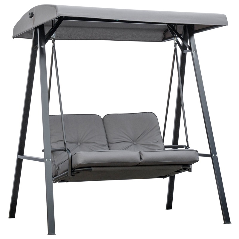 2 Seater Garden Swing Chair Outdoor Hammock Bench with Steel Frame Adjustable Tilting Canopy for Patio, Grey