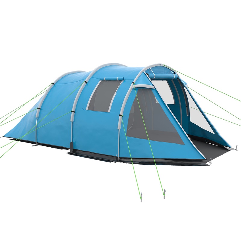 3-4 Man Tunnel Tent, Two Room Camping Tent with Windows and Covers, Portable Carry Bag, for Fishing, Hiking, Sports, Festival – Blue