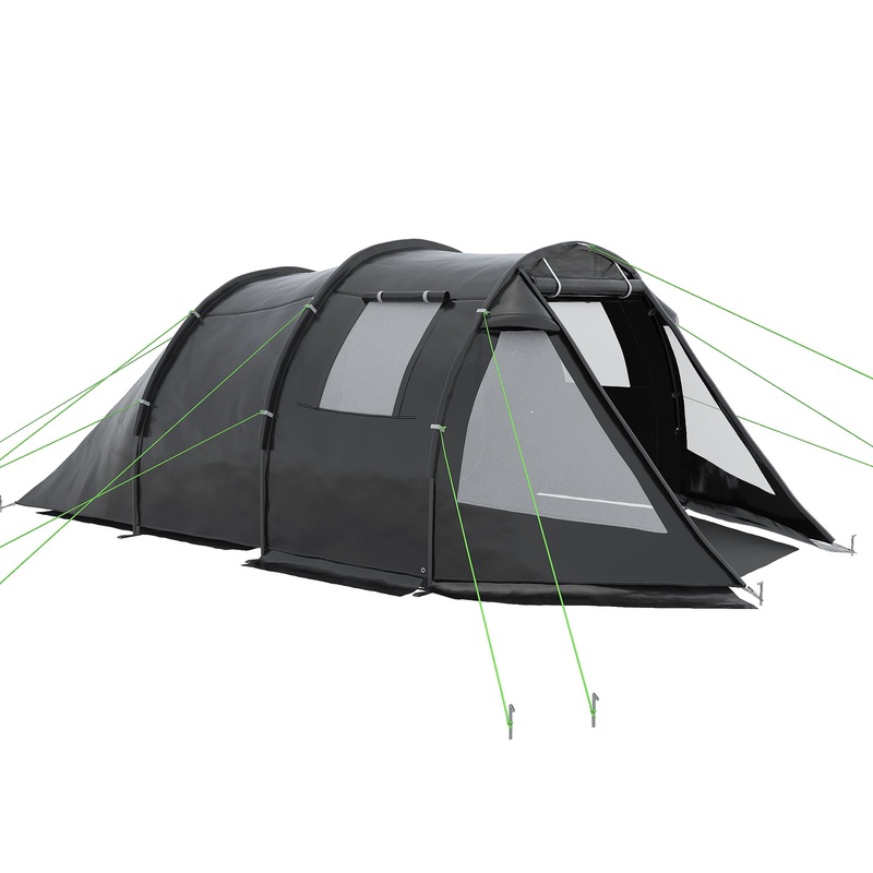 3-4 Man Tunnel Tent, Two Room Camping Tent with Windows and Covers, Portable Carry Bag, for Fishing, Hiking, Sports, Festivals – Black
