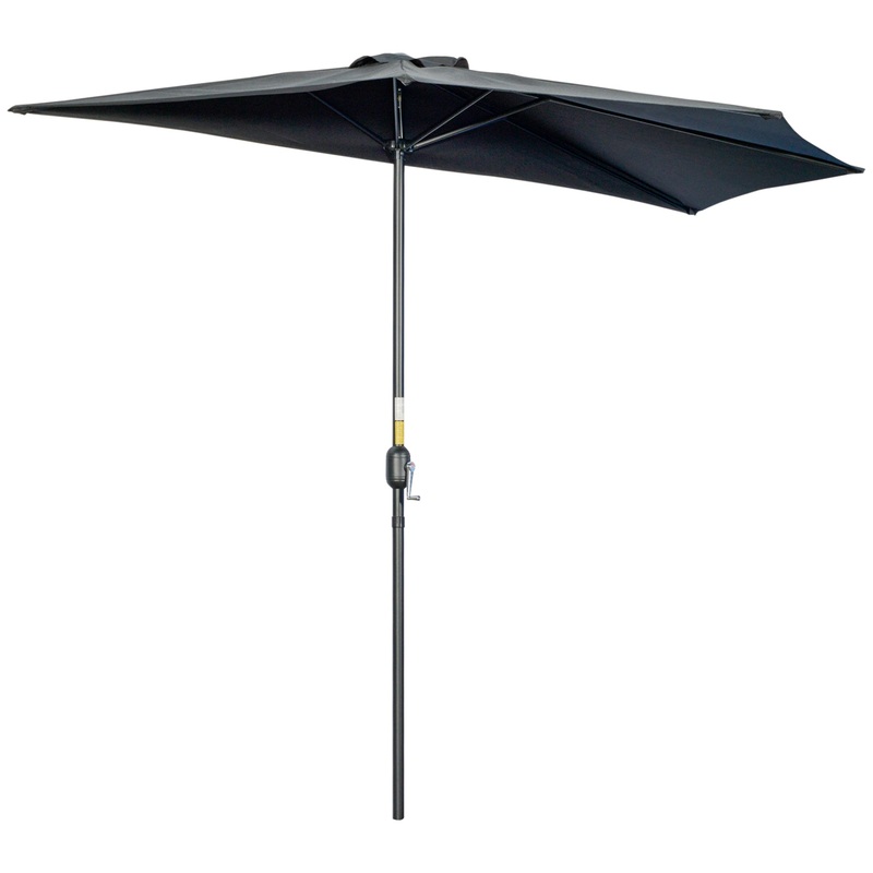 3(m) Half Parasol Semi Round Umbrella Patio Metal Frame Crank Handle for Balcony– NO BASE INCLUDED, Black