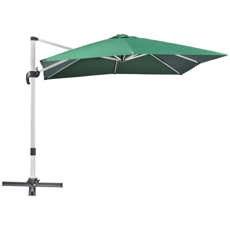 3 x 3(m) Cantilever Parasol, Square Garden Umbrella with Cross Base, Crank Handle, Tilt, 360 Rotation and Aluminium Frame, Green