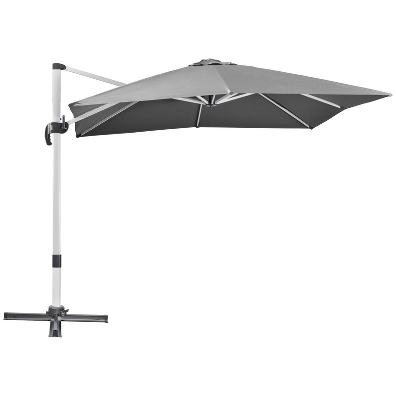 3 x 3(m) Cantilever Parasol, Square Garden Umbrella with Cross Base, Crank Handle, Tilt, 360 Rotation and Aluminium Frame, Grey