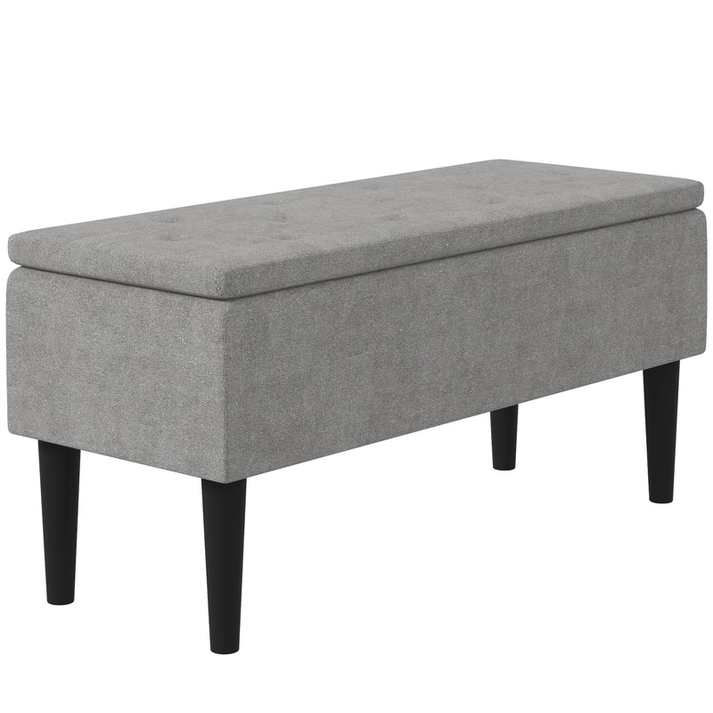 15 Modern Ottoman Storage Box with Wooden Legs, 47L Storage Ottoman Holds up to 120KG, for Living Room, Bedroom, Grey