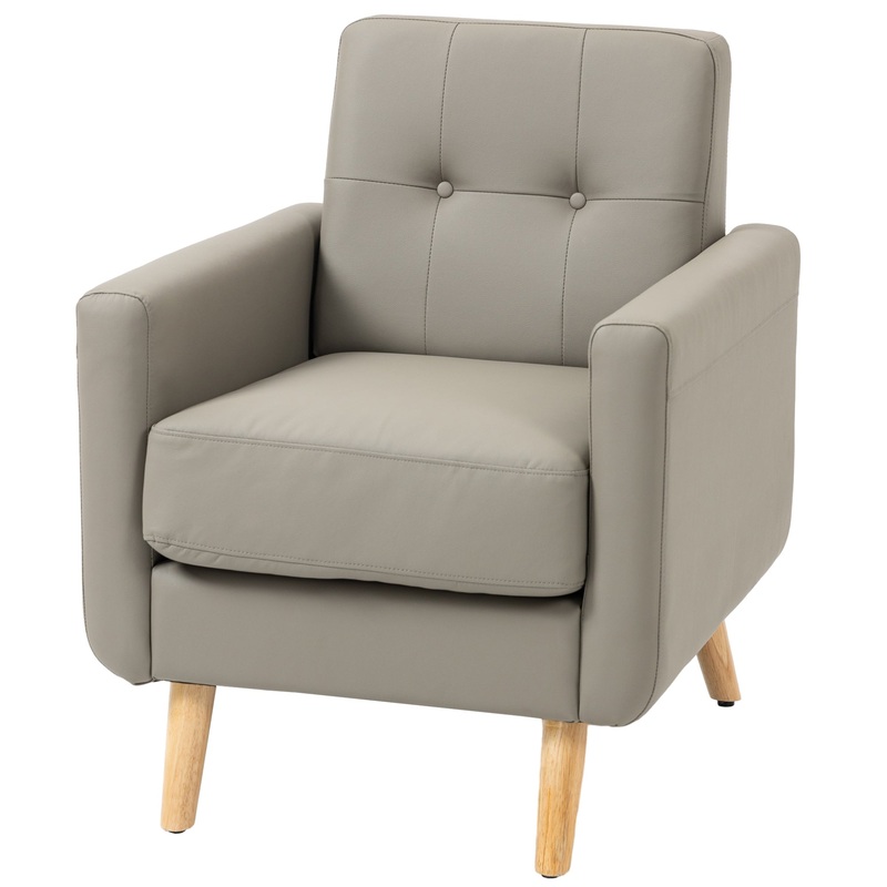 Modern Accent Chair, Tufted Living Room Chairs, PU Leather Armchair for Bedroom, Home Office, Grey