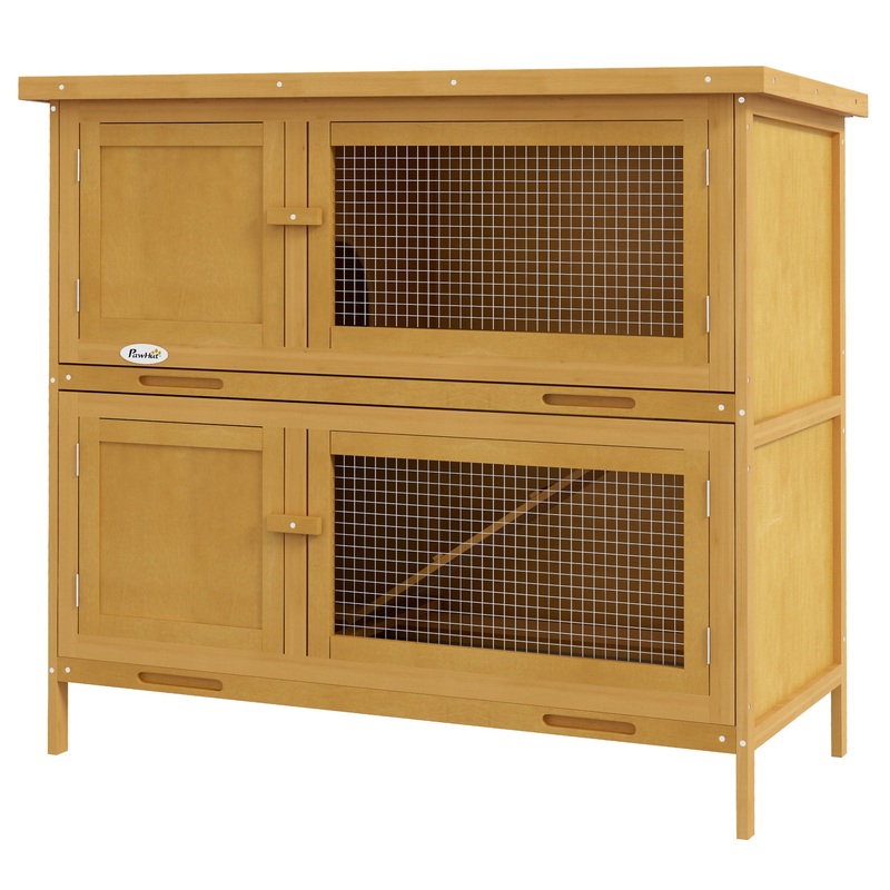 Two-Tier Rabbit Hutch, with Removable Trays, for 1-2 rabbits – Brown