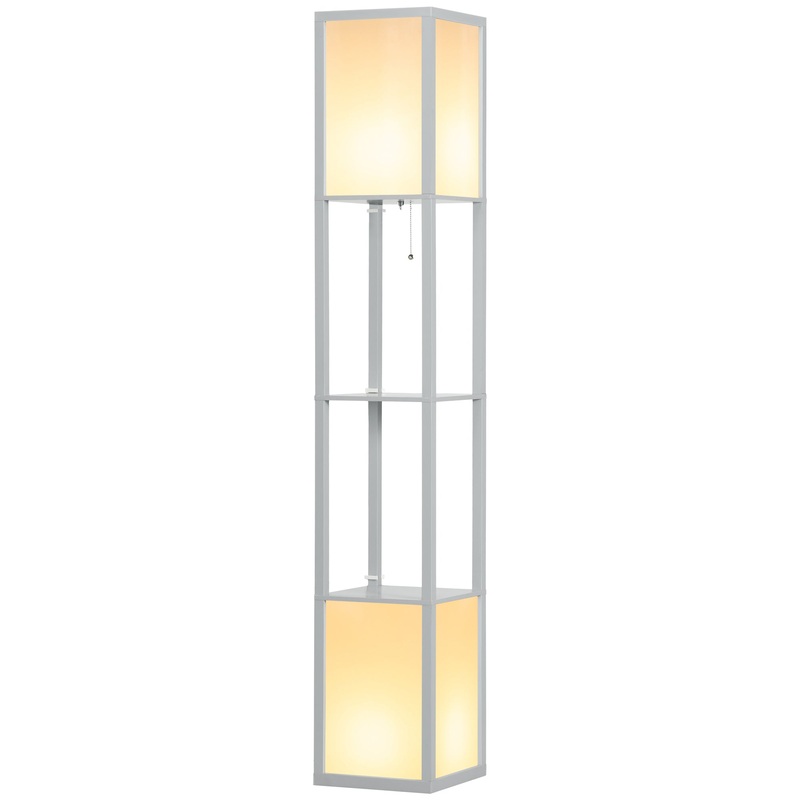 Modern Shelf Floor Lamp with Dual Ambient Light, Standing Lamp Living Room, Bedroom, 156cm, Grey