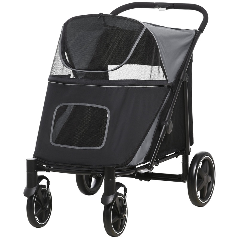 One-Click Foldable Pet Stroller, with Universal Wheels, Shock absorber, for Medium and Large Dogs – Grey