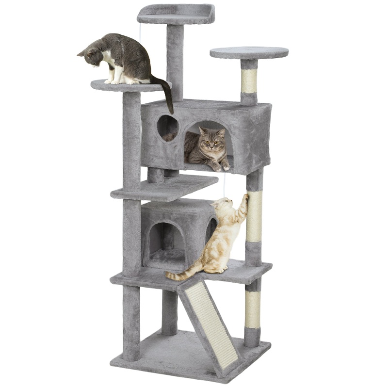 138cm Cat Tree with Scratching Posts and Pad, Bed, Condos, Light Grey