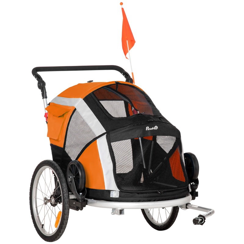 2-in-1 Dog Bicycle Trailer w/ Safety Leash, Reflectors – Orange