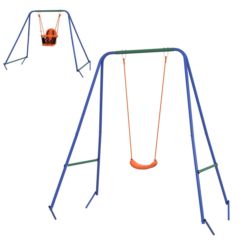 2 In 1 Metal Frame Nursery Swing w/ Comfortable Seat Safety Belt Orange