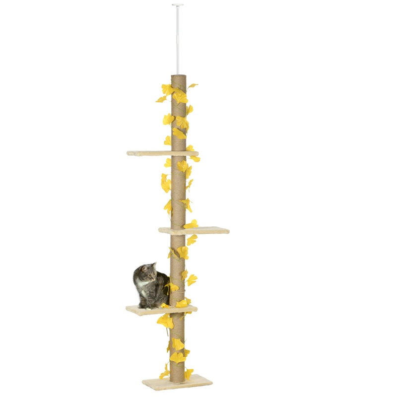 242cm Adjustable Floor-To-Ceiling Cat Tower w/ Anti-Slip Kit – Yellow