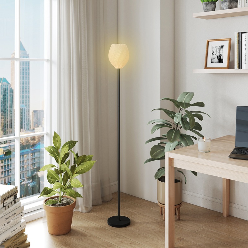 3D Printed Standing Lamp with Rose Shade, 3 Colour Temperature, White
