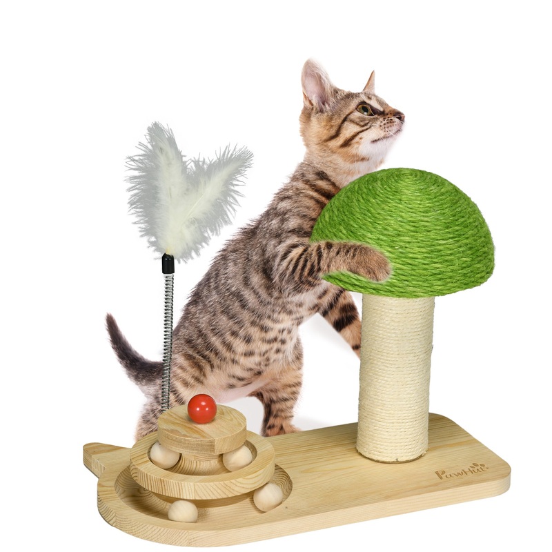 Mushroom-Shaped Cat-Scratching Post for Indoor Cats with Toy Balls