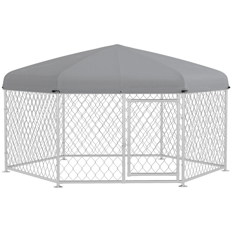 Outdoor Dog Kennel w/ Water-Resistant UV-Resistant Roof 2.1 x 1.85 x 1.5m