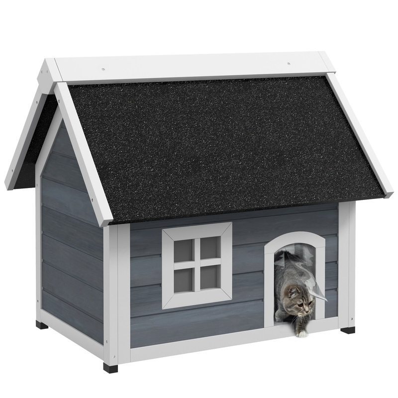 Outdoor Feral Cat House with Openable Asphalt Roof – Grey