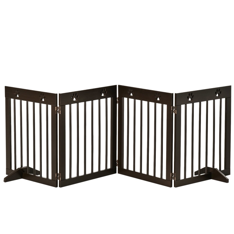 Pet Gate 4 Panel Wooden Dog Barrier Folding Fence w/ Support Feet
