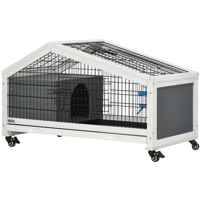 Rabbit Cage with Water Bottle, Wheels, Plastic Slide-Out Tray – Dark Grey