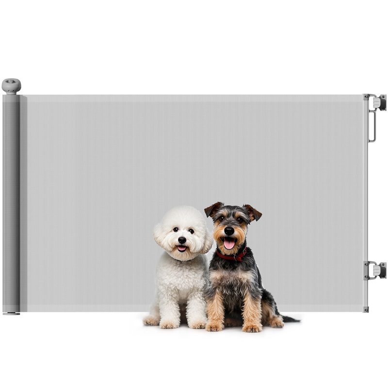 Retractable Stair Gate, Dog Gate Extends Up to 140 cm Wide, Grey