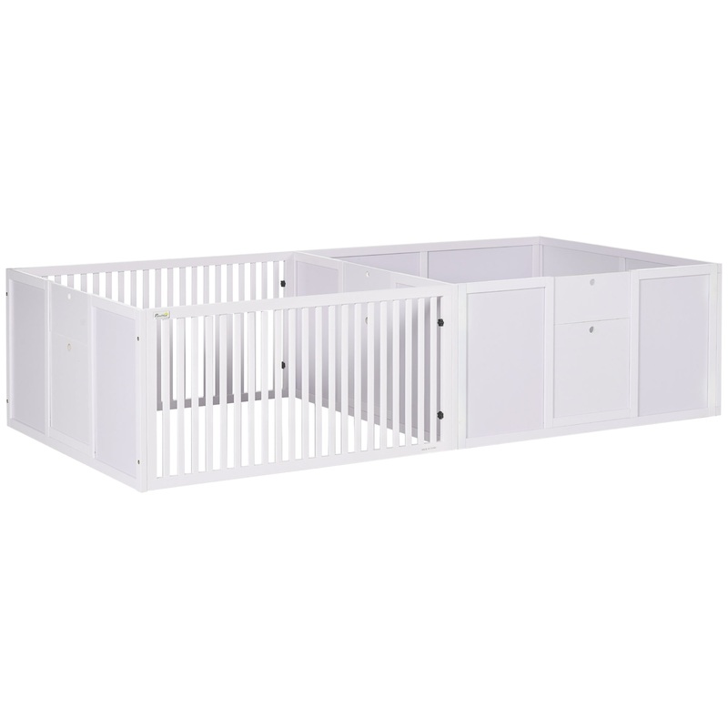 Wooden Dog Pen Pet Playpen 7 Panels Puppy Pen for Indoors – White