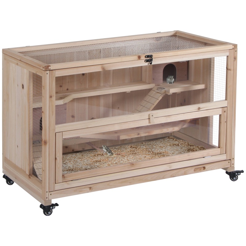 Wooden Hamster Cage, 3-Tier Roden Small Animals Hutch, 99 x 50 x 69 cm