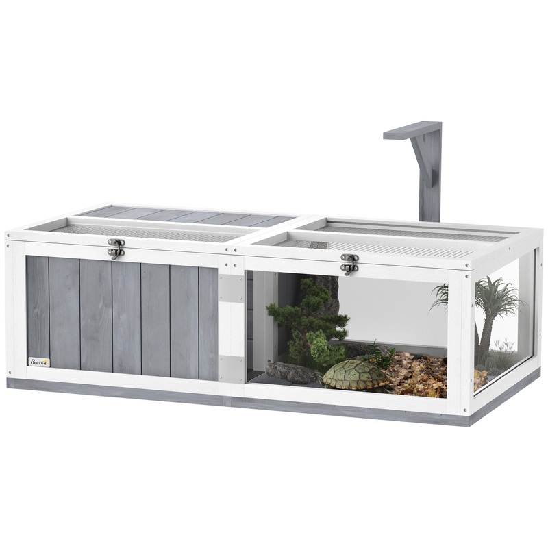 Wooden Tortoise House with Lamp Holder, Clear Windows