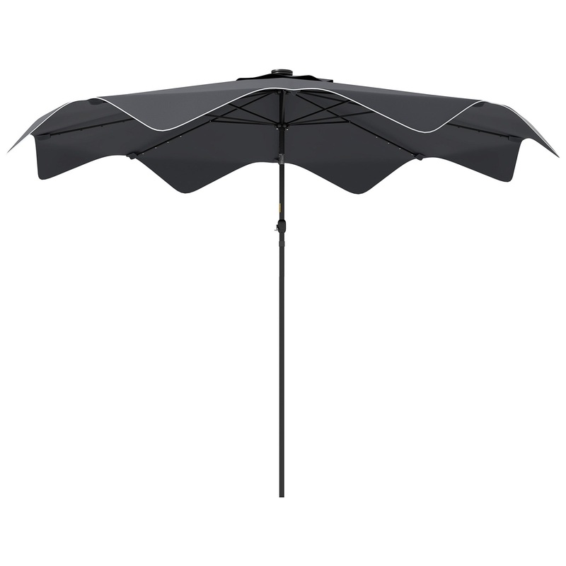 Solar Patio Umbrella with LED and Tilt, Outdoor Market Table Umbrella Parasol with Crank, 3 x 3 (m), Grey
