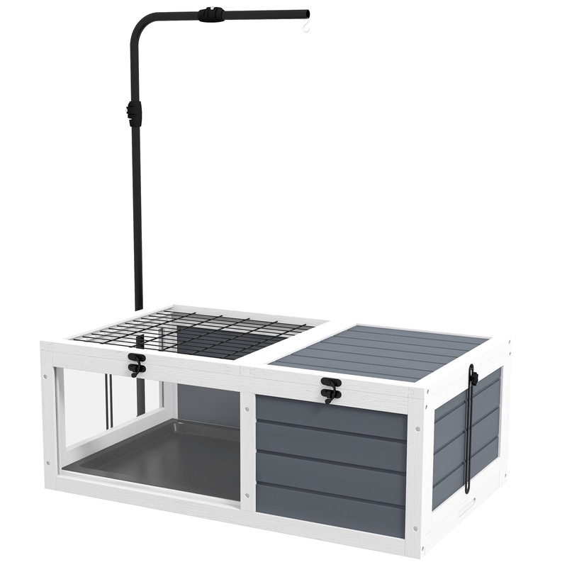 Tortoise Table with Adjustable Lamp Holder, Wooden Tortoise House with Openable Lids Pull-out Trays – Grey