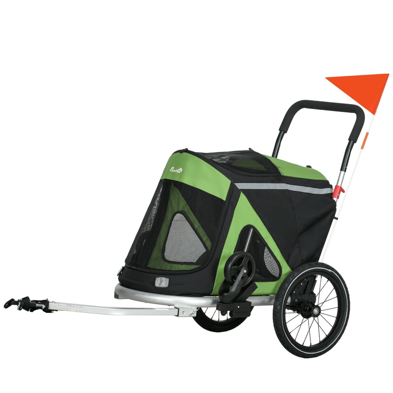 2 in 1 Aluminium Foldable Dog Bike Trailer, Pet Stroller, for Medium Dogs – Green