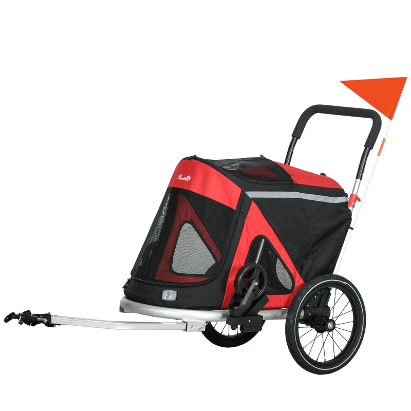 2 in 1 Aluminium Foldable Dog Bike Trailer, Pet Stroller, for Medium Dogs – Red