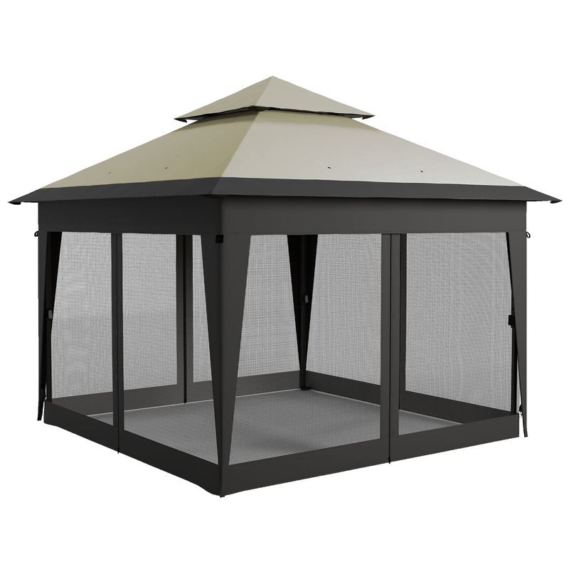 3 x 3(m) Pop Up Gazebo with Mosquito Netting, 1 Person Easy up Marquee Party Tent with 1-Button Push, Double Roof, Sandbags