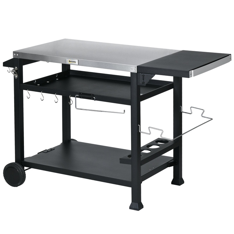 Multi-Feature BBQ Grill Table, with Stainless Steel Top – Black