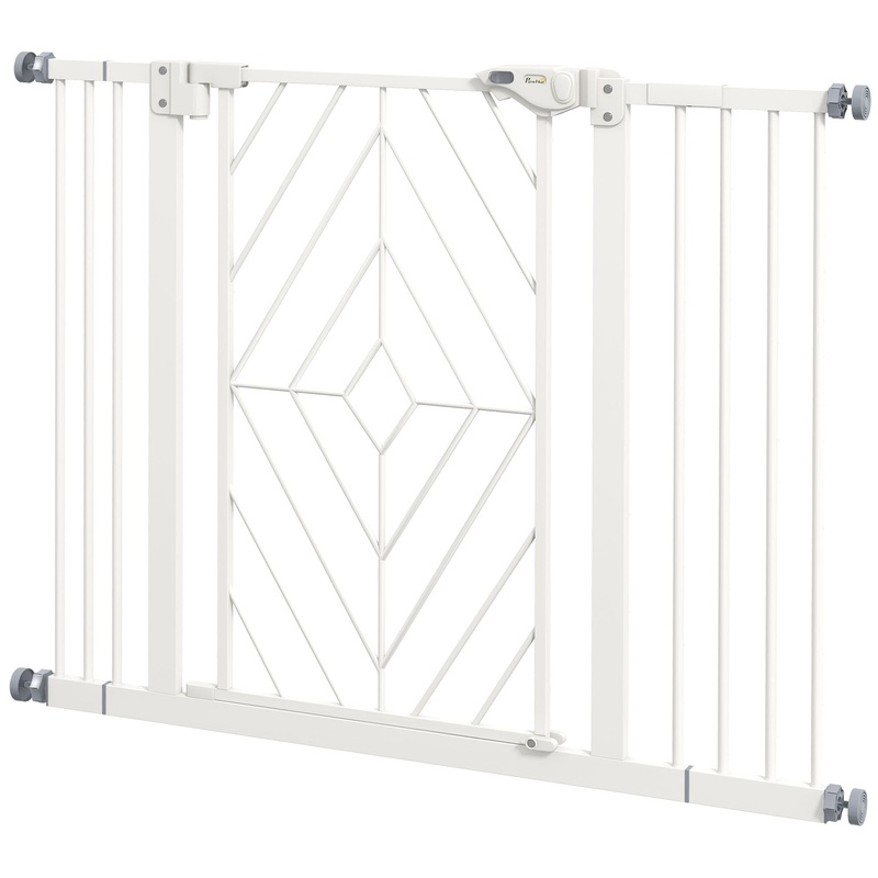 Pressure Fit Stair Gate Dog Gate w/ Auto Closing Door, Double Locking, Easy Installation, for 74-100cm Openings – White