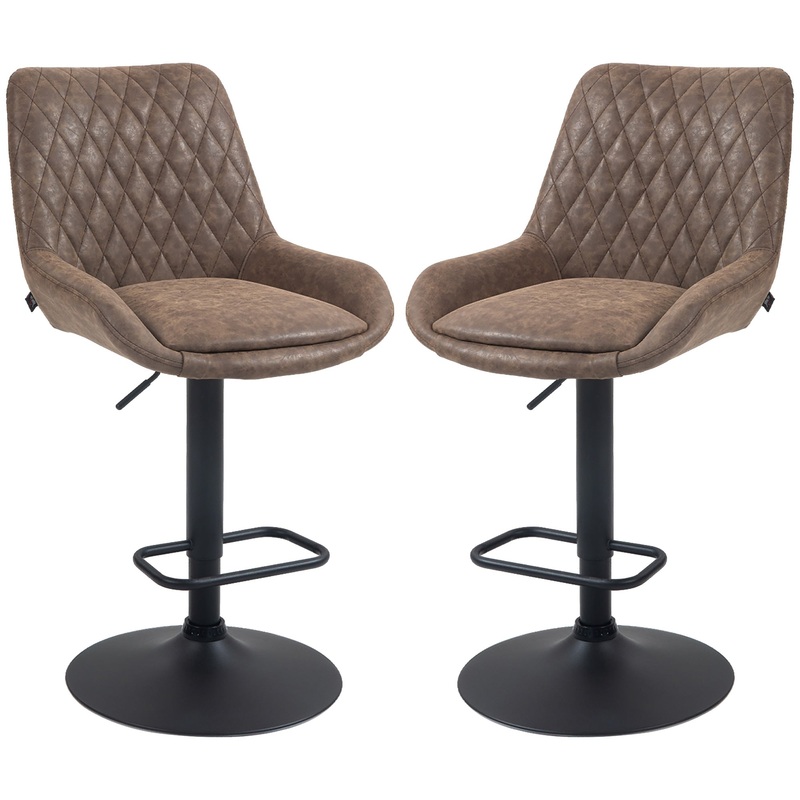 Retro Bar Stools Set of 2, Adjustable Kitchen Stool, Upholstered Bar Chairs with Back, Swivel Seat, Coffee