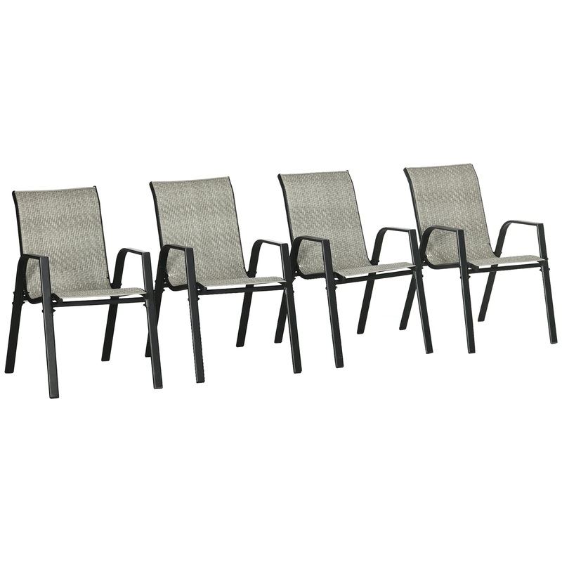 Stackable Outdoor Rattan Chairs Set of 4 with Armrests and Backrest, Mixed Grey