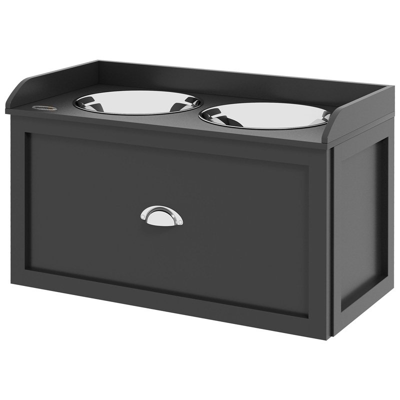 Stainless Steel Raised Dog Bowls, with 21L Storage Drawer for Large Dogs and Cats – Black