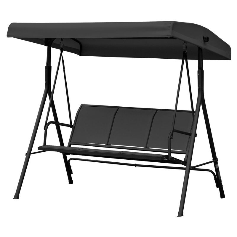 Three-Seater Garden Swing Chair, with Canopy – Black