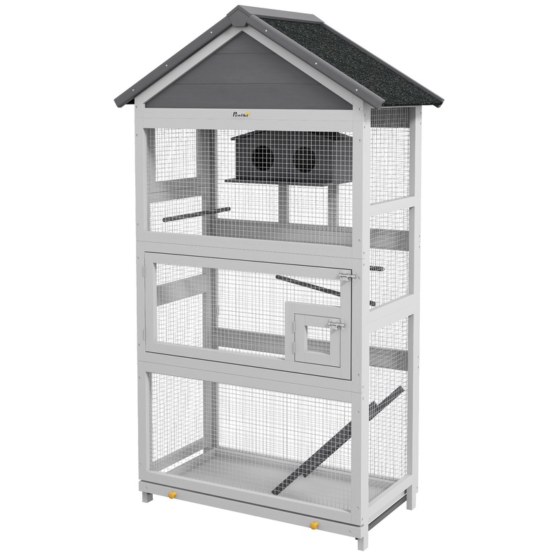 Wooden Bird Cage, with Stand, for Finches, Parakeets, Small birds – Grey