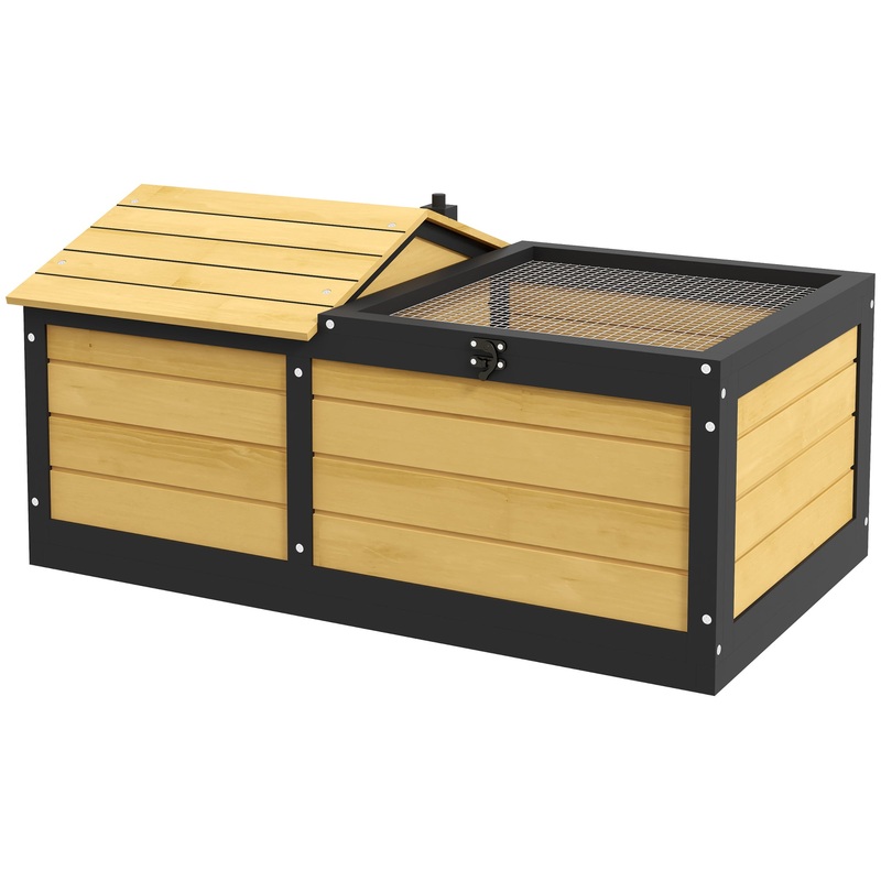 Wooden Tortoise House, Small Pet Reptile Shelter, with Hide Den and Run – Yellow