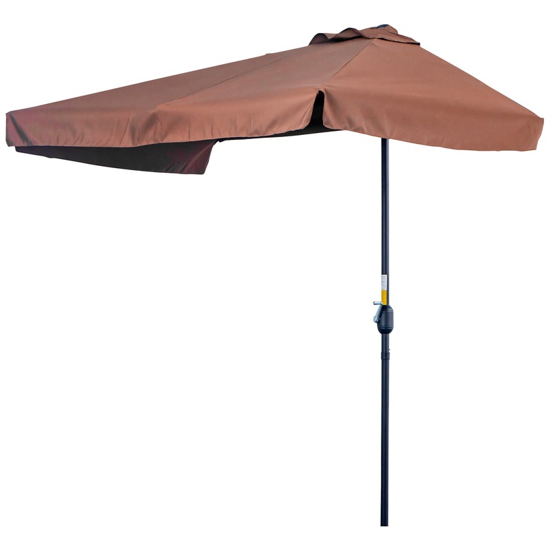 2.3m Patio Semi Round Half Parasol Umbrella with Metal Frame Crank Handle for Balcony- NO BASE INCLUDED, Brown