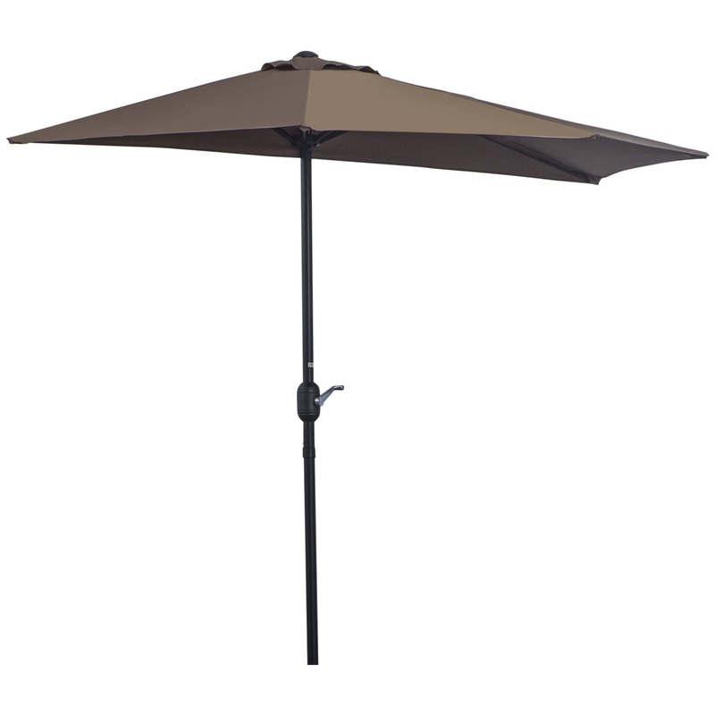 2.7m Balcony Half Parasol Garden Outdoor Umbrella 5 Steel Ribs – Brown