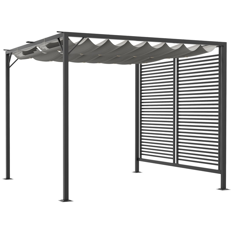 3 x 2.8m Metal Pergola, with Retractable Fabric Roof – Grey