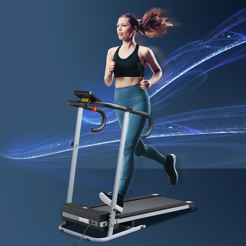 Motorised Electric Treadmill, 10km/h Folding Running Machine, Gym Fitness Exercise with LCD Monitor, Grey