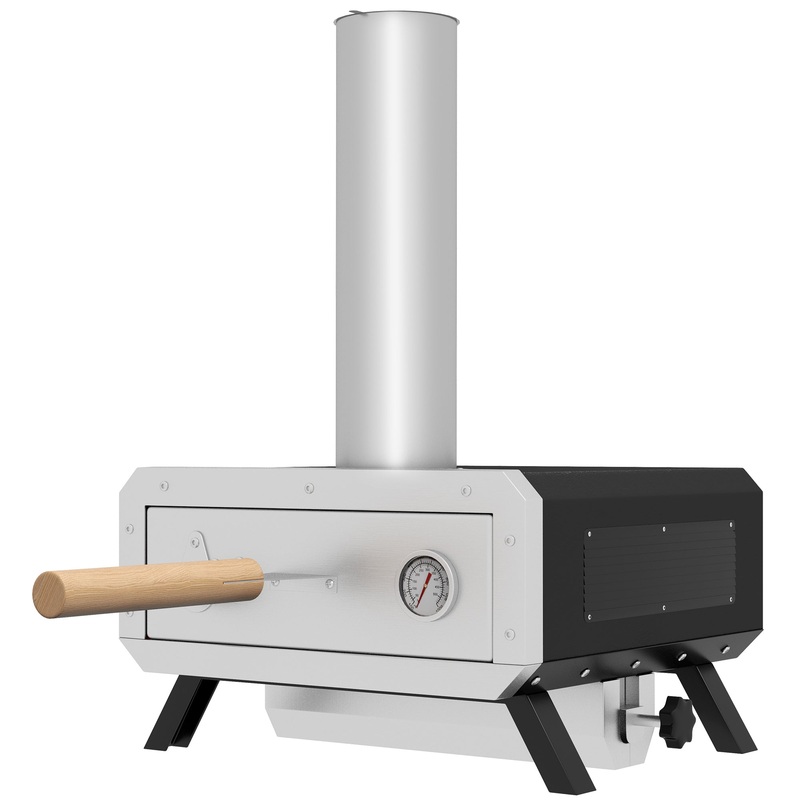 Portable Wood Pellet Pizza Oven with 12 / 30cm Rotating Pizza Stone, Peel and Cover, Wood Fired Pizza Maker with Thermometer