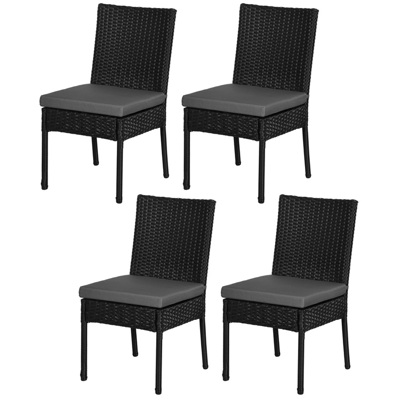 Set of Four Armless Rattan Garden Chairs – Black