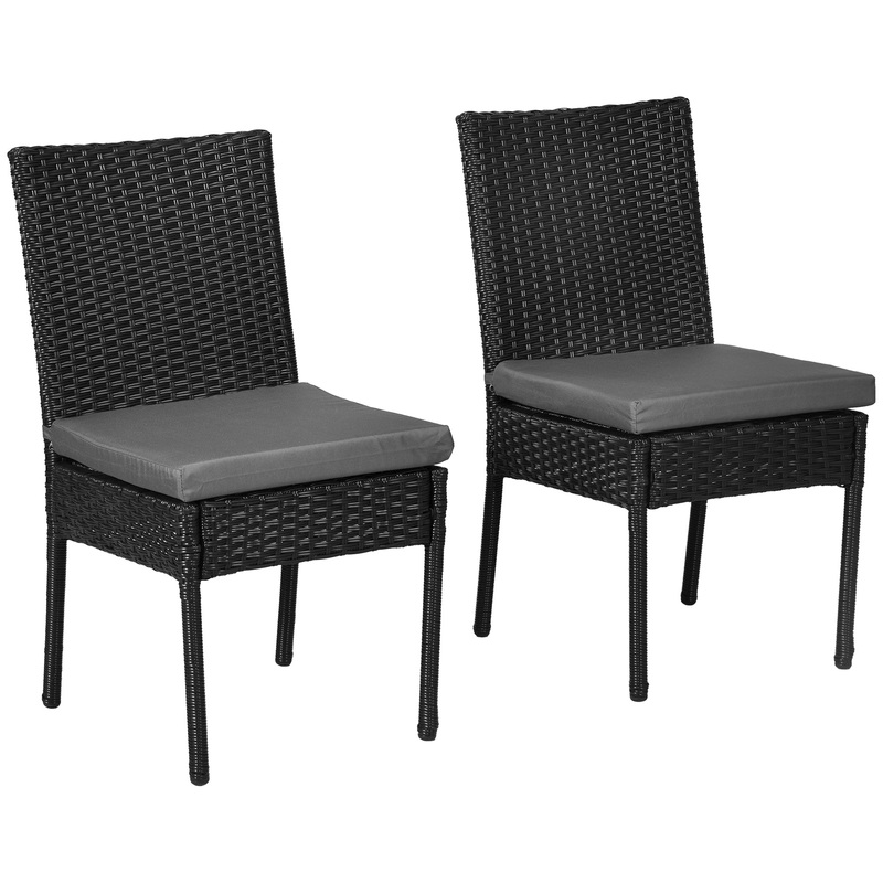 Set of Two Armless Rattan Garden Chairs – Black