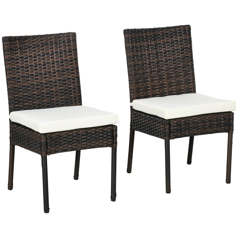 Set of Two Armless Rattan Garden Chairs – Brown
